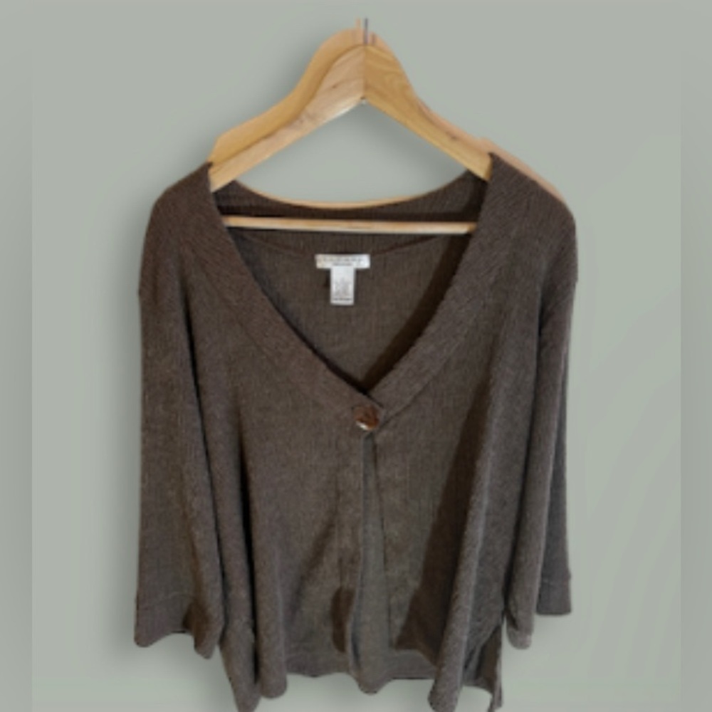 Rafael Woman Abstract Seersucker  Ribbed open cardigan size 1X brown